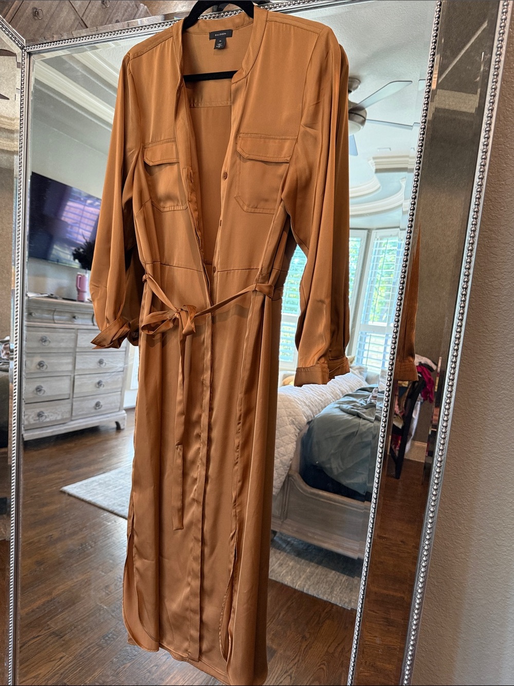 Halogen Long-Sleeve Shirt Dress in Camel Brown